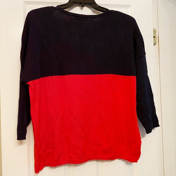 New Gap Cashmere Blend Navy/Red Colorblock Sweater - Picture 2 of 2
